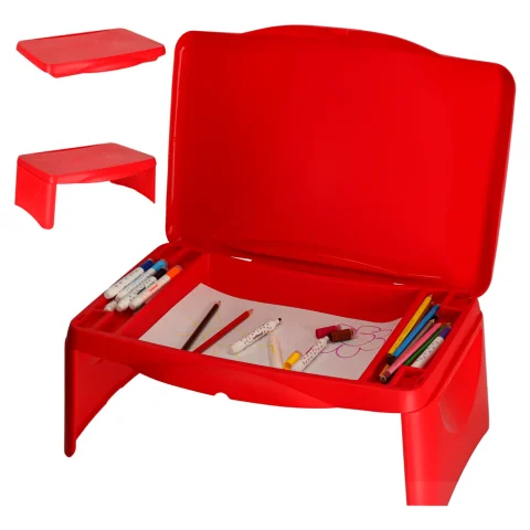Stolik samochodowy do auta podróżny przenośny składany dla dzieci ze schowkiem czerwony