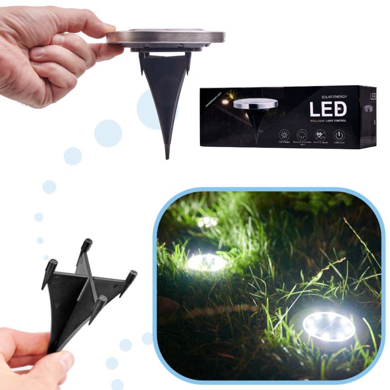 Lampy ogrodowe solarne najazdowe gruntowe czujnik zmierzchu wbijane świecący dysk 8LED 12szt. zimny biały - obrazek 2