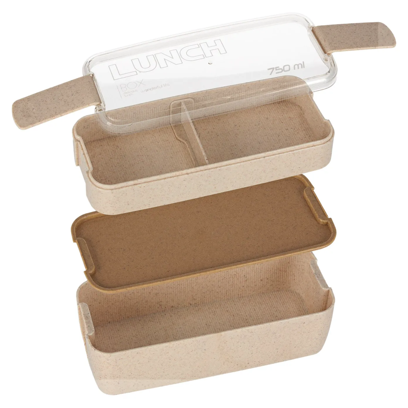 Lunch box śniadaniówka pudełko śniadaniowe z przegródkami dzielone 750ml beżowe - obrazek 6