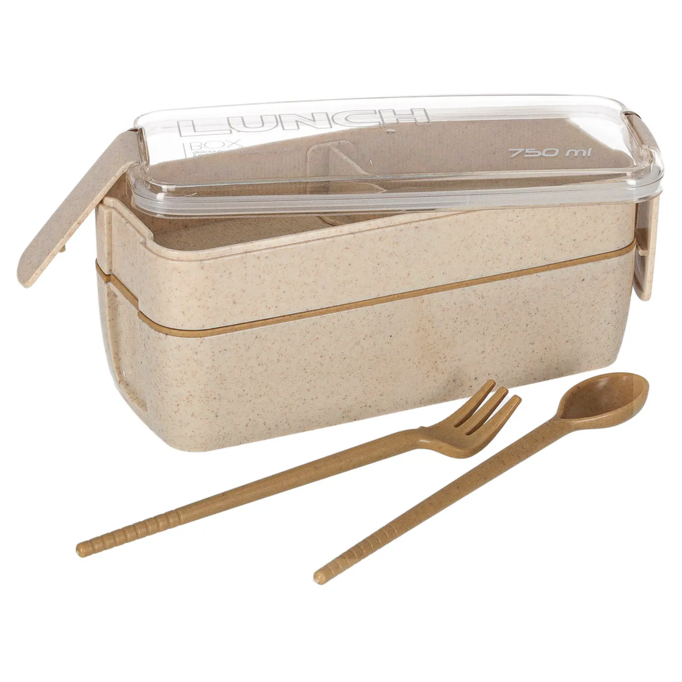 Lunch box śniadaniówka pudełko śniadaniowe z przegródkami dzielone 750ml beżowe - obrazek 9