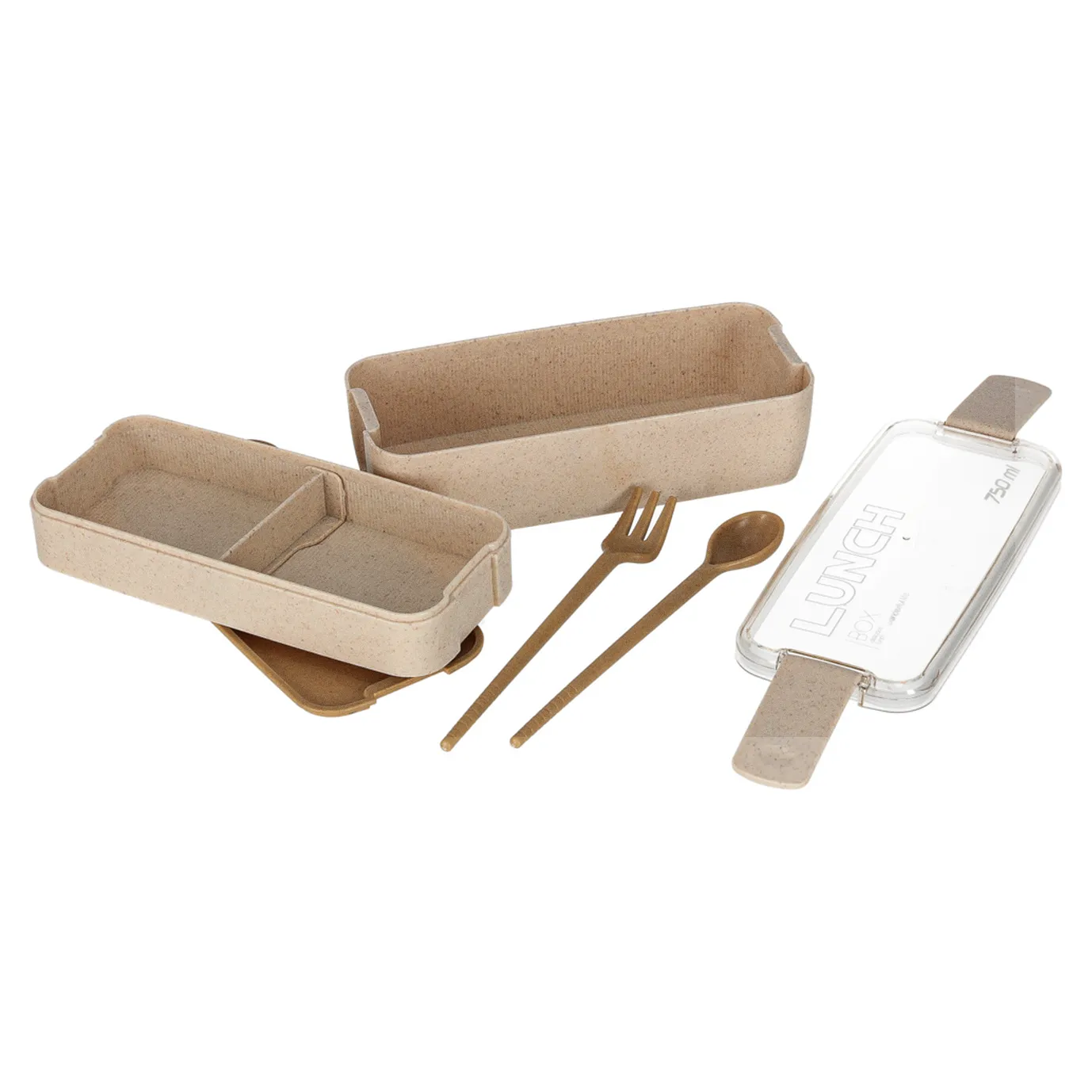 Lunch box śniadaniówka pudełko śniadaniowe z przegródkami dzielone 750ml beżowe - obrazek 10