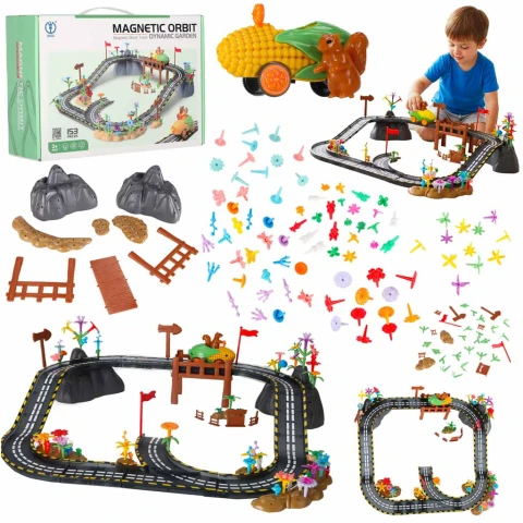 Tor wyścigowy samochodowy magnetyczny 1 pojazd świecący 153 elementy