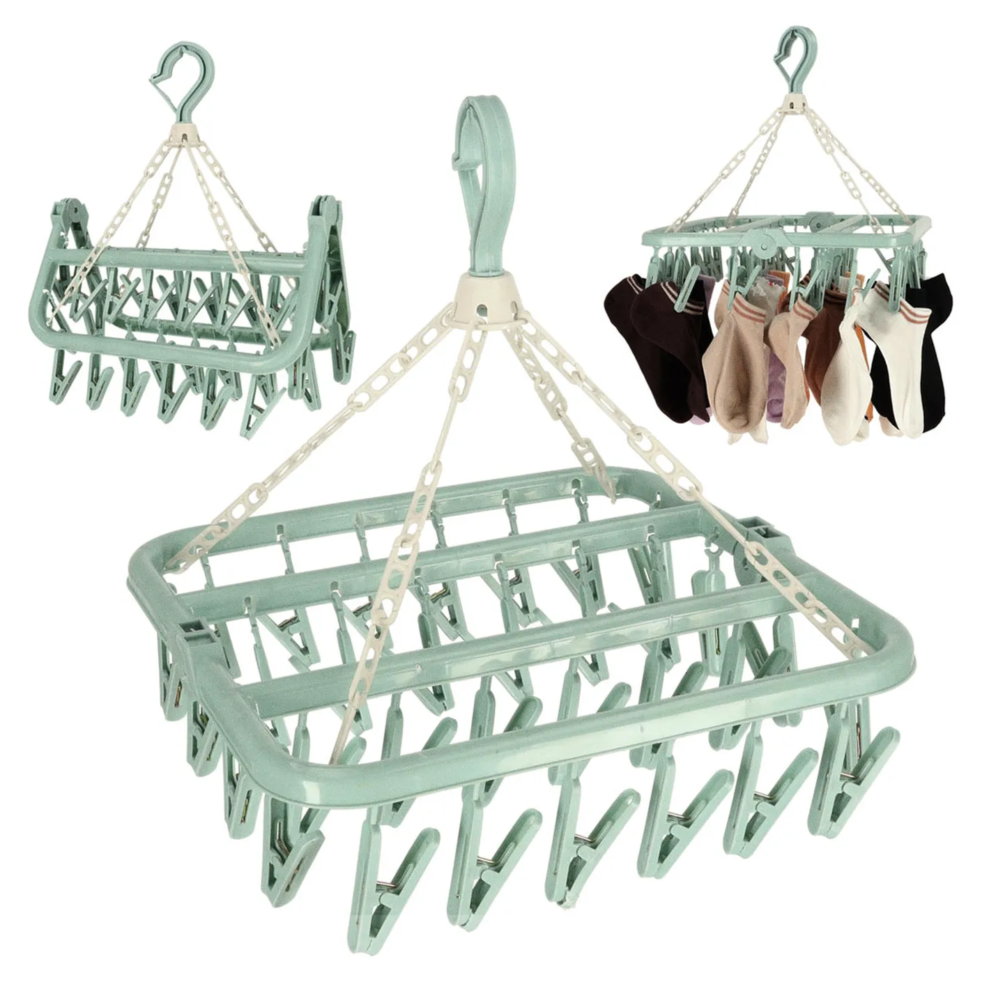 Wieszak suszarka na pranie na skarpetki bieliznę 32 klamerki niebieski - obrazek 7