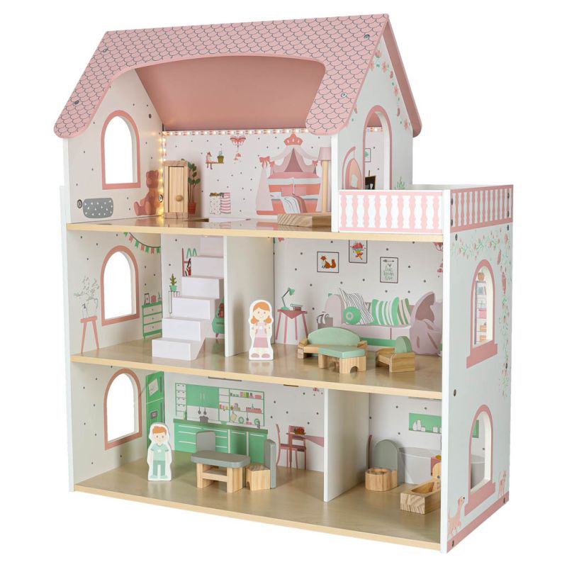 Domek dla lalek drewniany LULILO Peonio 70cm LED róż - obrazek 2