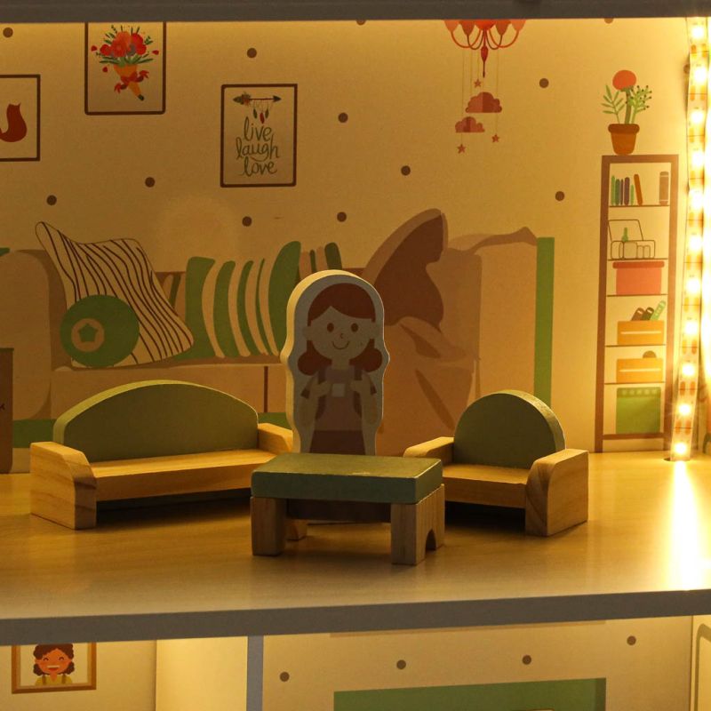 Domek dla lalek drewniany LULILO Peonio 70cm LED róż - obrazek 13