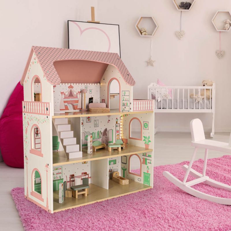 Domek dla lalek drewniany LULILO Peonio 70cm LED róż - obrazek 15
