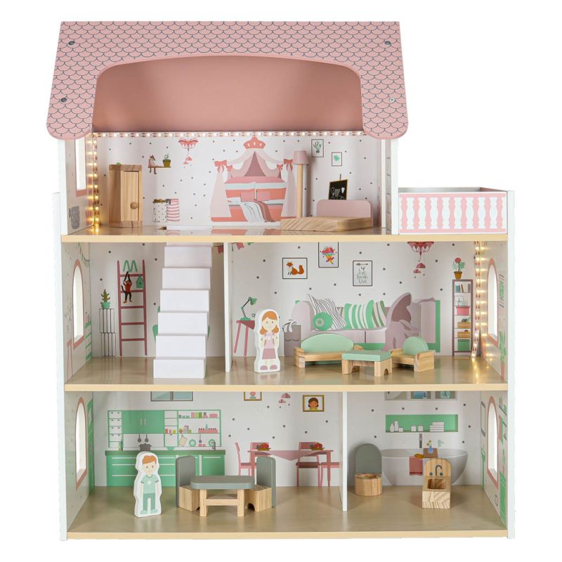 Domek dla lalek drewniany LULILO Peonio 70cm LED róż - obrazek 3