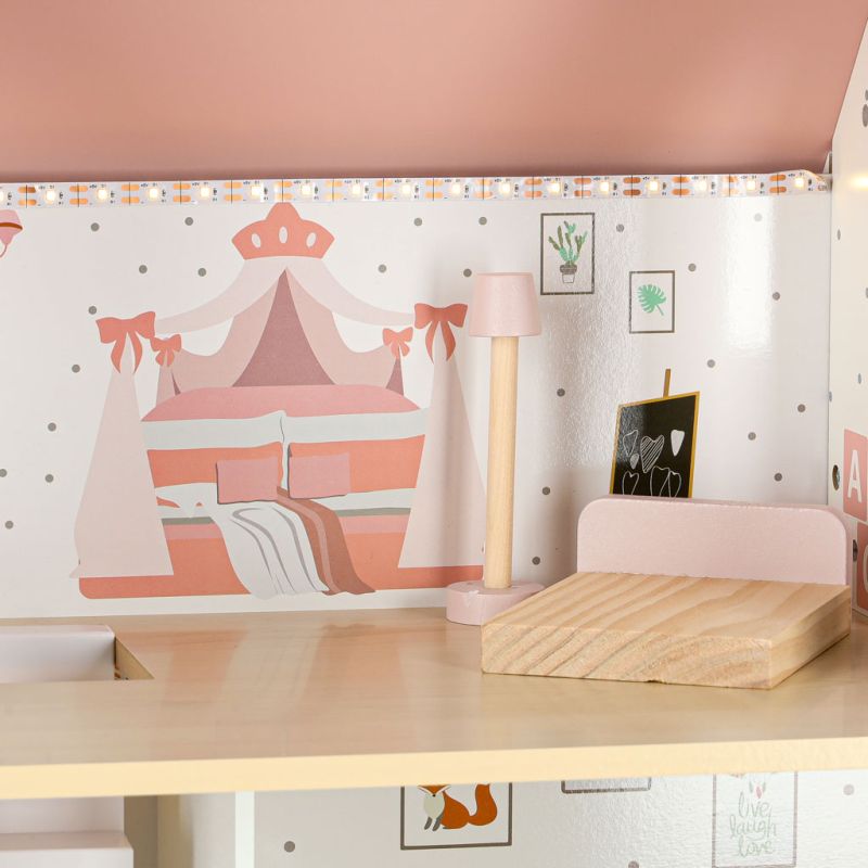 Domek dla lalek drewniany LULILO Peonio 70cm LED róż - obrazek 10
