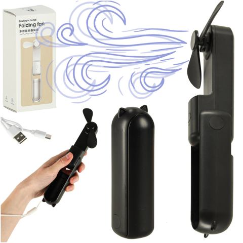 Wiatrak biurkowy wentylator mini ręczny składany wiatraczek przenośny USB czarny