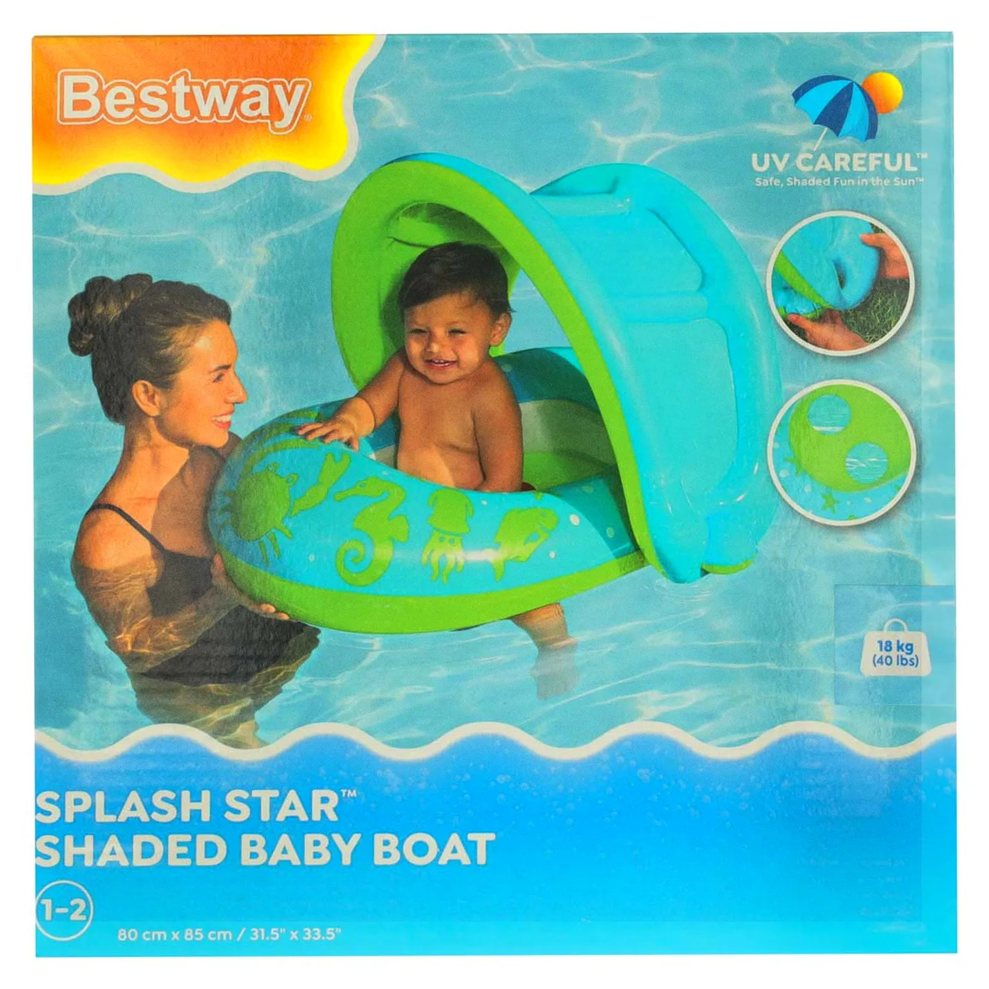 Kółko do pływania koło dmuchane dla niemowląt pontonik z daszkiem BESTWAY 34091 zielone - obrazek 12