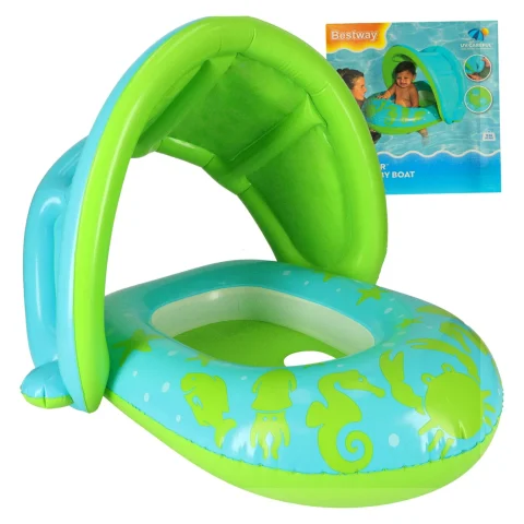 Kółko do pływania koło dmuchane dla niemowląt pontonik z daszkiem BESTWAY 34091 zielone