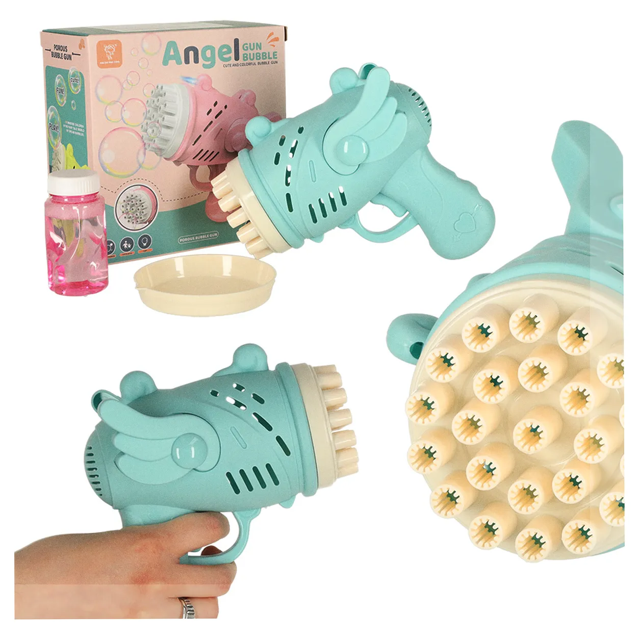 Pistolet do baniek mydlanych bańki mydlane ze skrzydłami niebieski