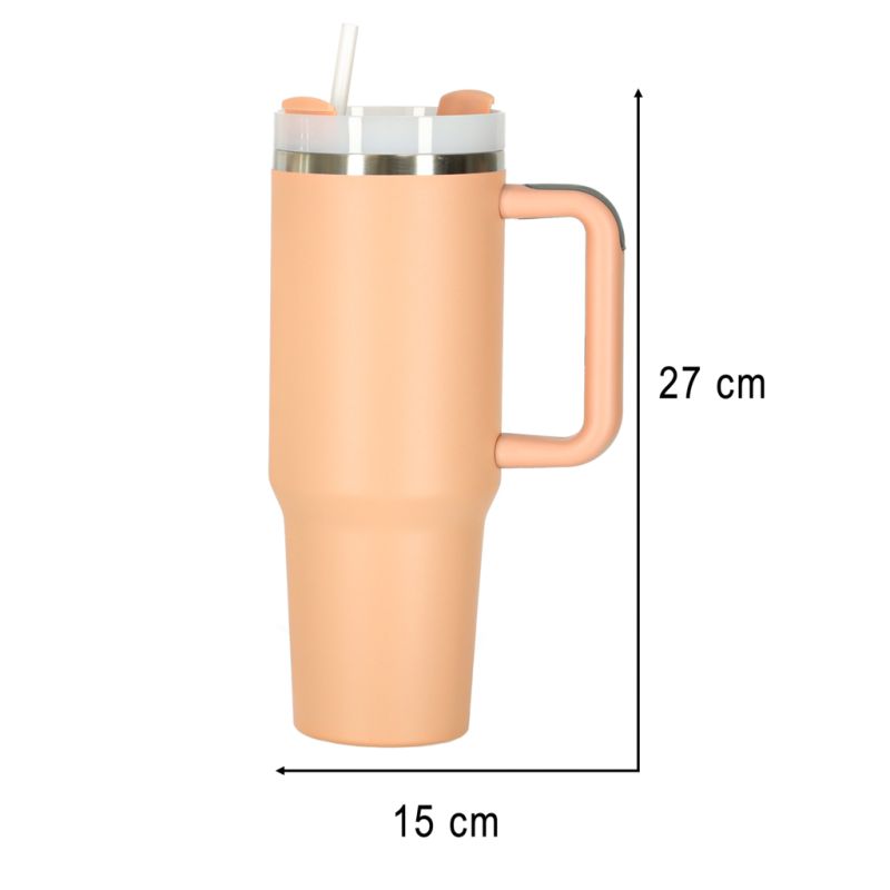 Kubek termiczny ze słomką i uchwytem termos 1200ml róż pudrowy - obrazek 12