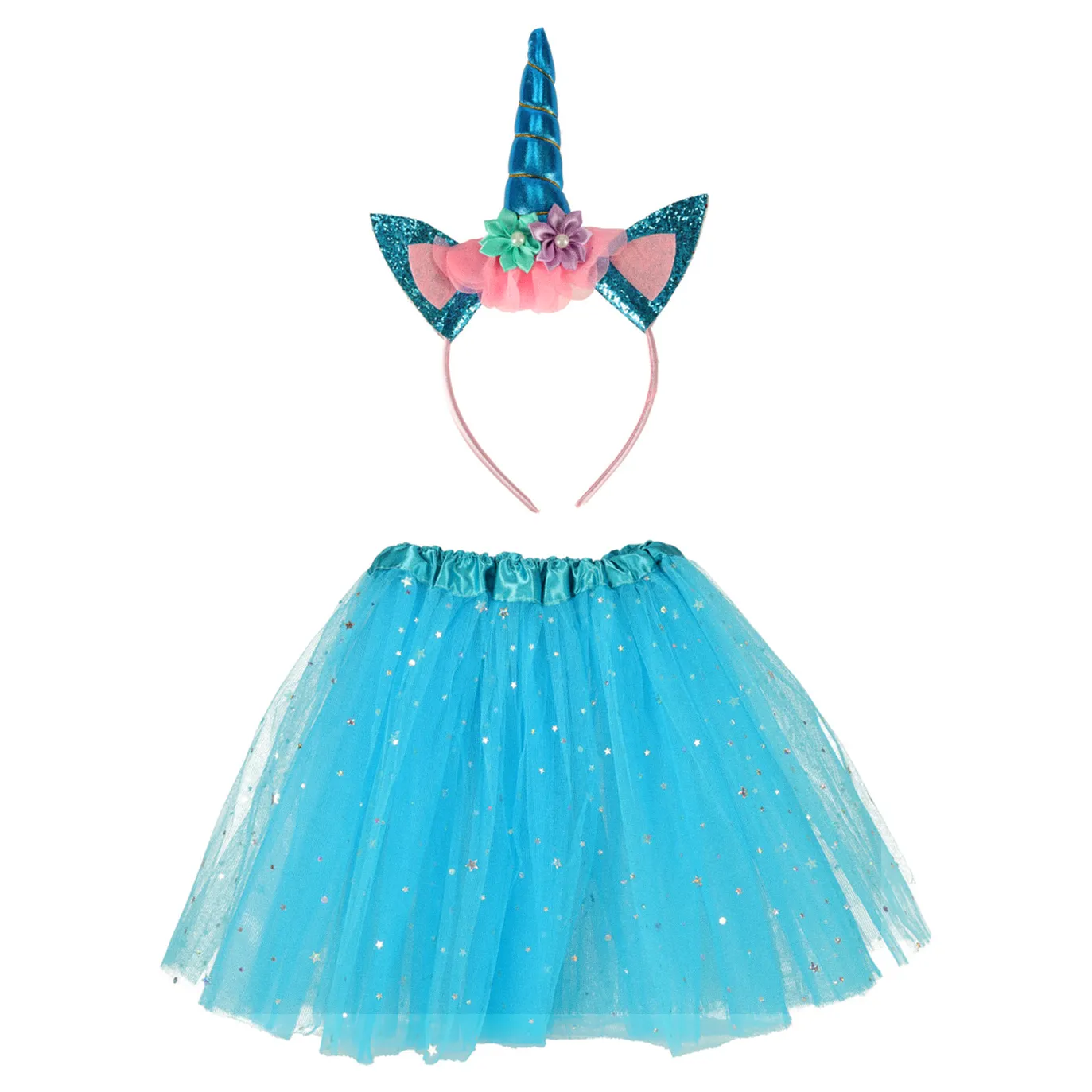 Kostium strój karnawałowy przebranie Jednorożec opaska+ spódniczka niebieski 3-6lat - obrazek 5