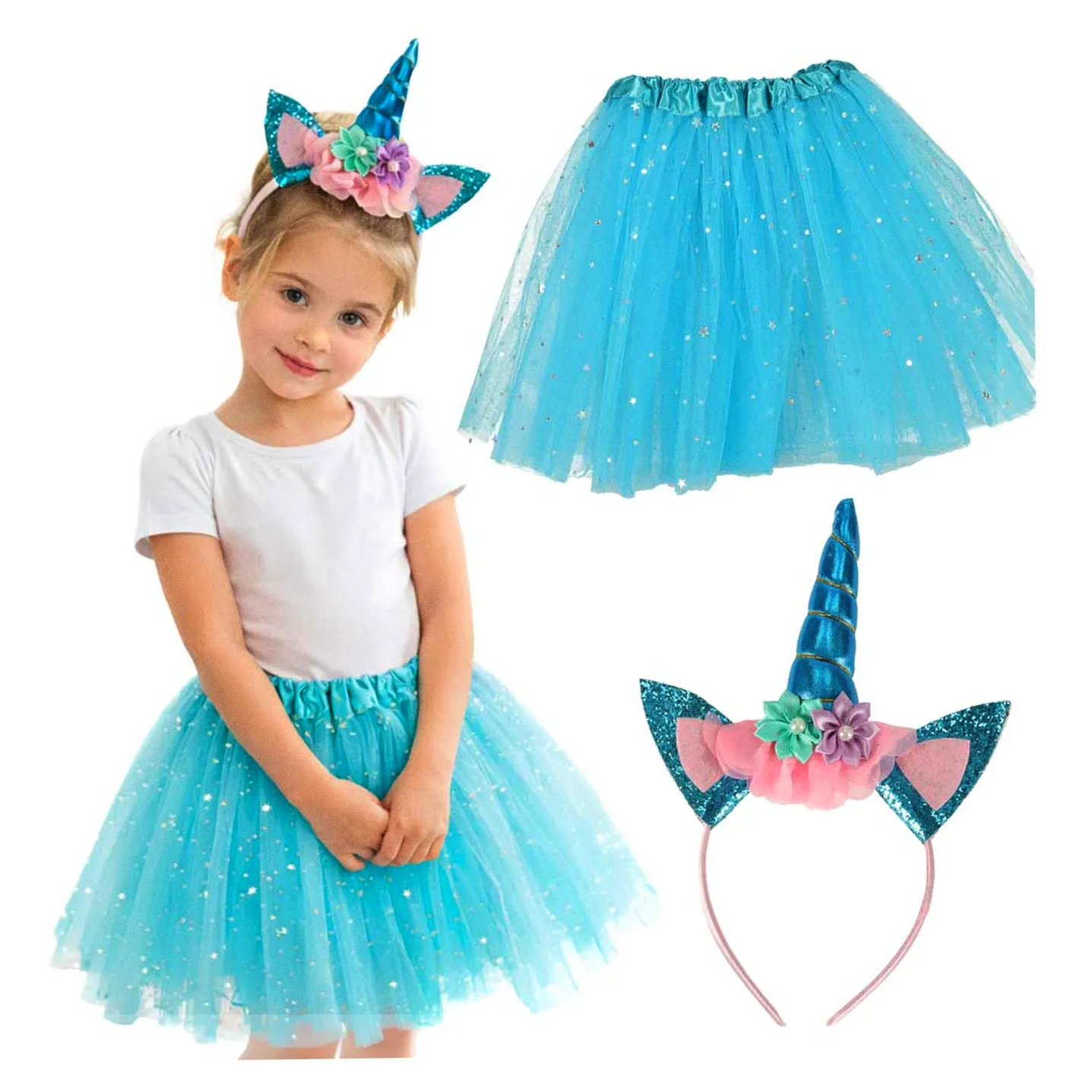 Kostium strój karnawałowy przebranie Jednorożec opaska+ spódniczka niebieski 3-6lat - obrazek 6