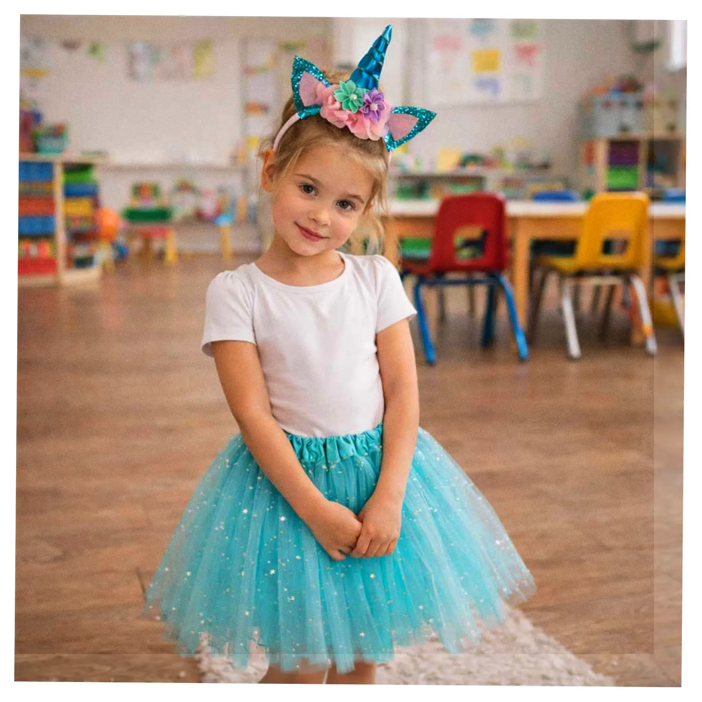 Kostium strój karnawałowy przebranie Jednorożec opaska+ spódniczka niebieski 3-6lat - obrazek 7