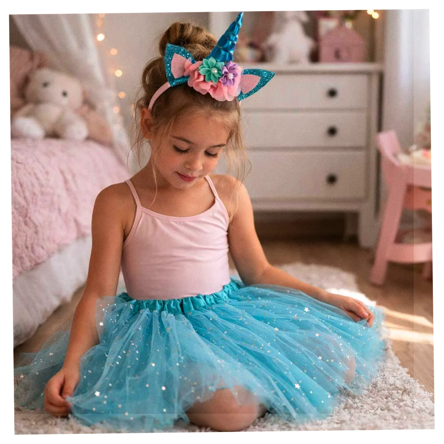 Kostium strój karnawałowy przebranie Jednorożec opaska+ spódniczka niebieski 3-6lat - obrazek 8