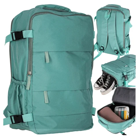 Plecak turystyczny kabinowy podróżny bagaż podręczny zielony 45x30 cm