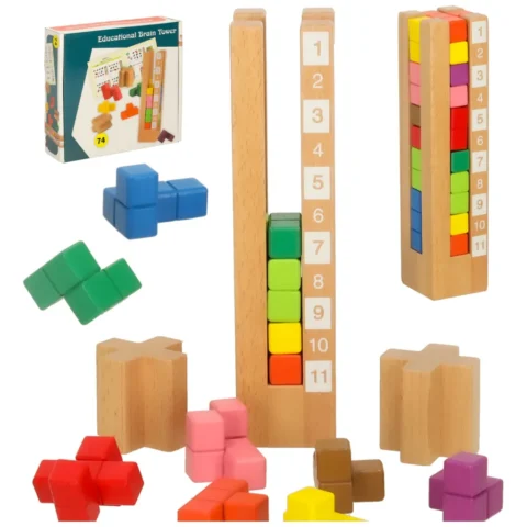 Klocki drewniane edukacyjne układanka Montessori kolorowe