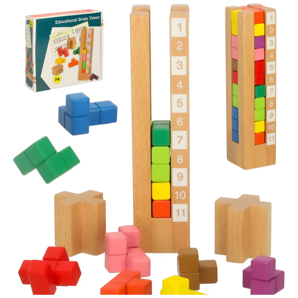 Klocki drewniane edukacyjne układanka Montessori kolorowe
