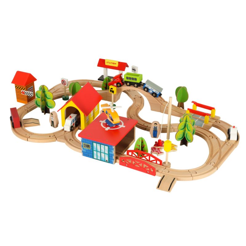 Kolejka drewniana pociąg lokomotywa miasto 69 elementów - obrazek 4