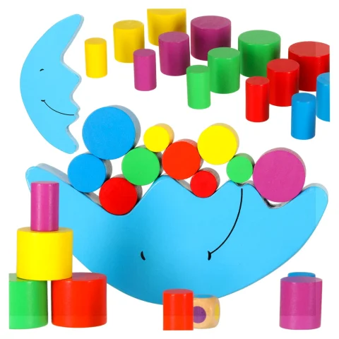 Gra zręcznościowa montessori układanka balansująca klocki drewniane księżyc