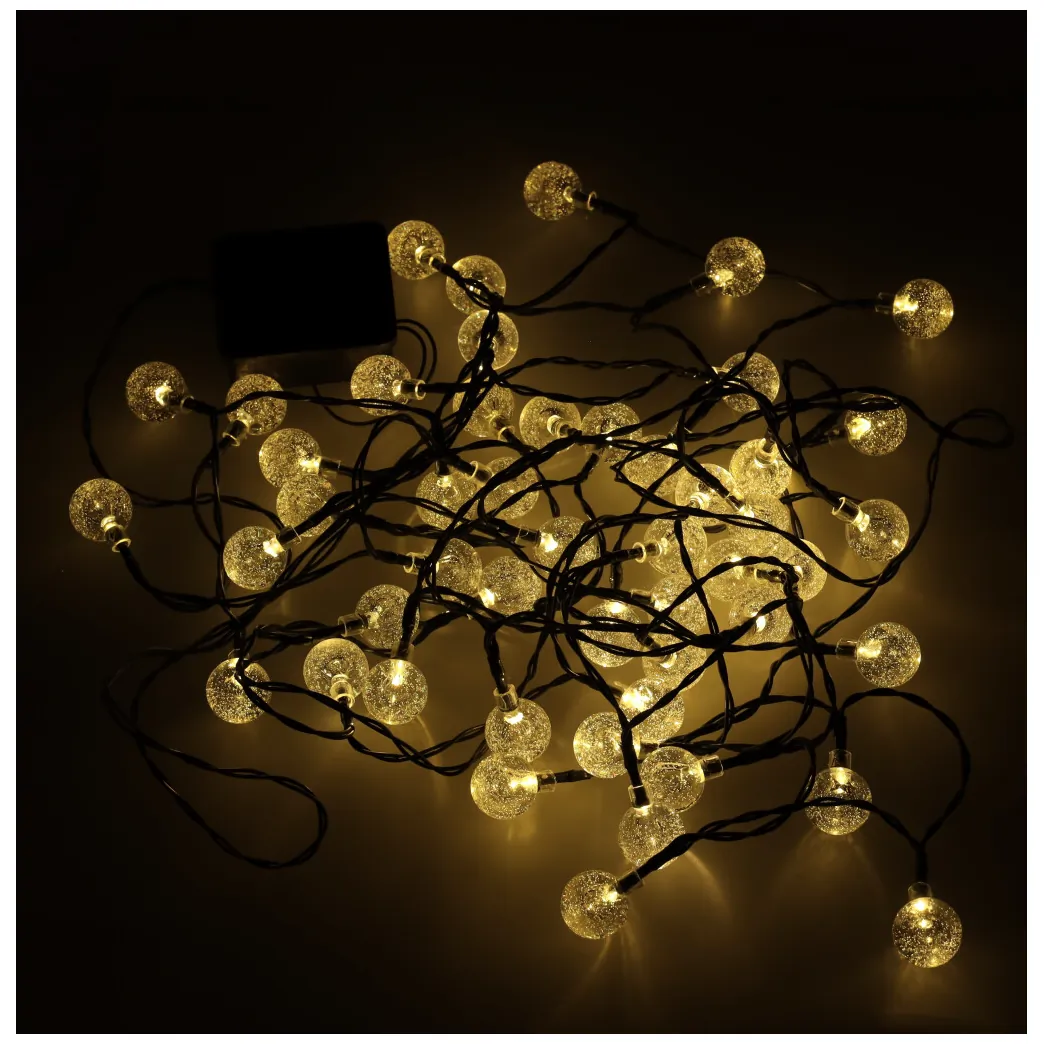 Lampki ogrodowe solarne kulki 7m 50LED ciepły biały - obrazek 2