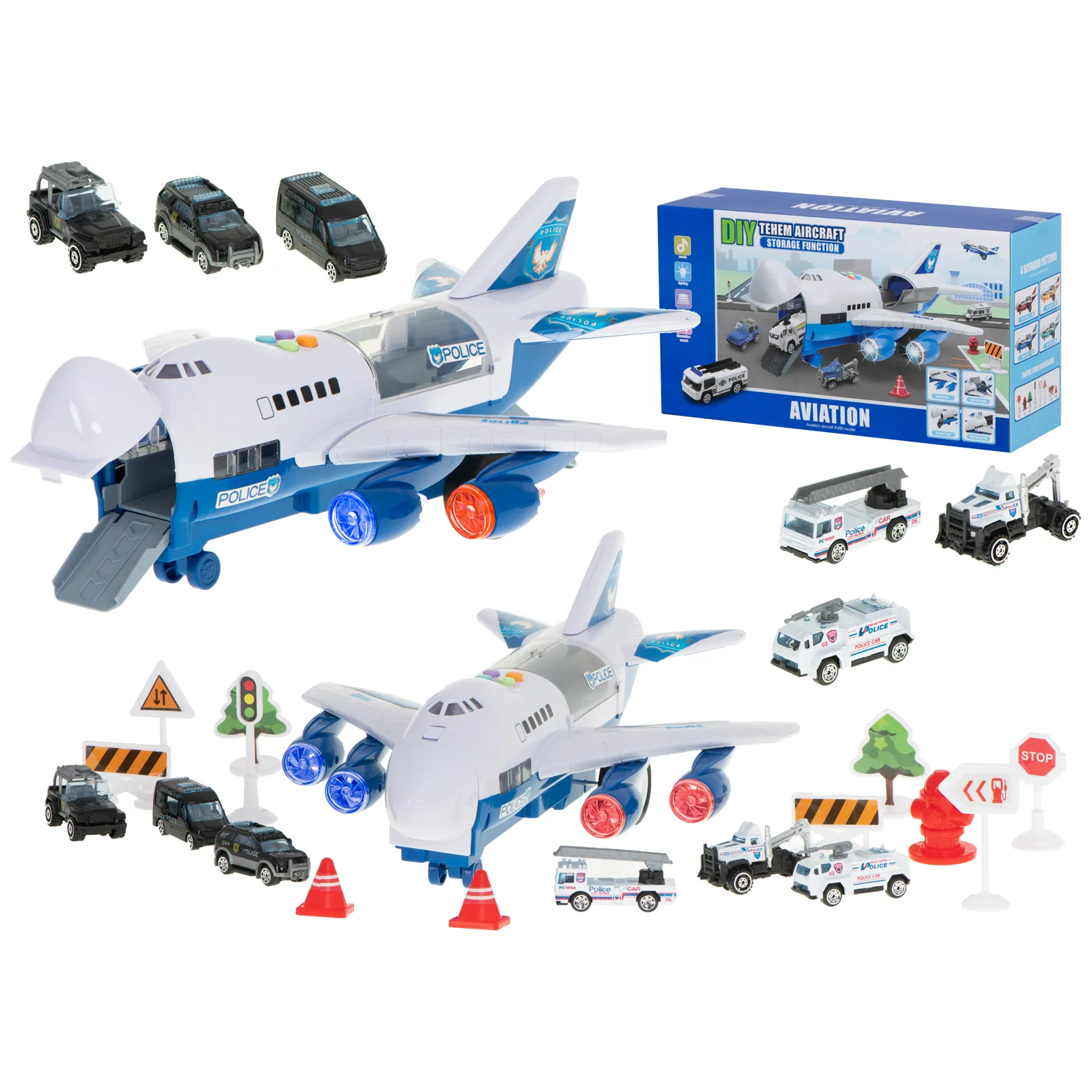 Transporter samolot + 6 aut policja bok/przód