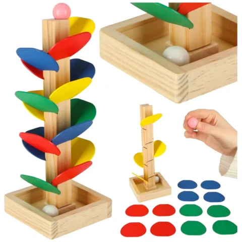 Drzewko edukacyjne klocki drewniane tor kulkowy Kulodrom Montessori