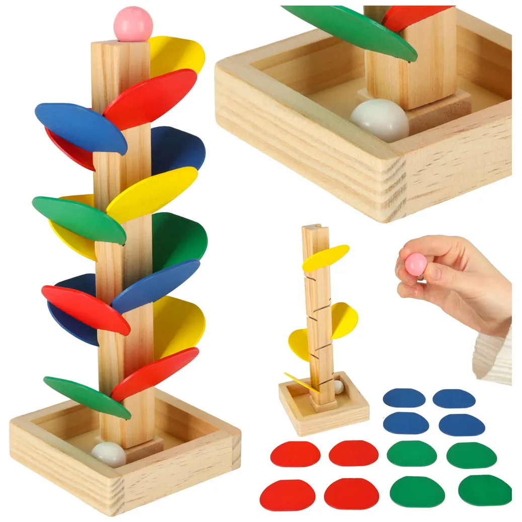Drzewko edukacyjne klocki drewniane tor kulkowy Kulodrom Montessori