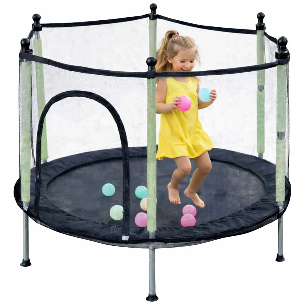 Trampolina do domu ogrodu dla dzieci siatka piłki 140cm 55inch zielona - obrazek 5