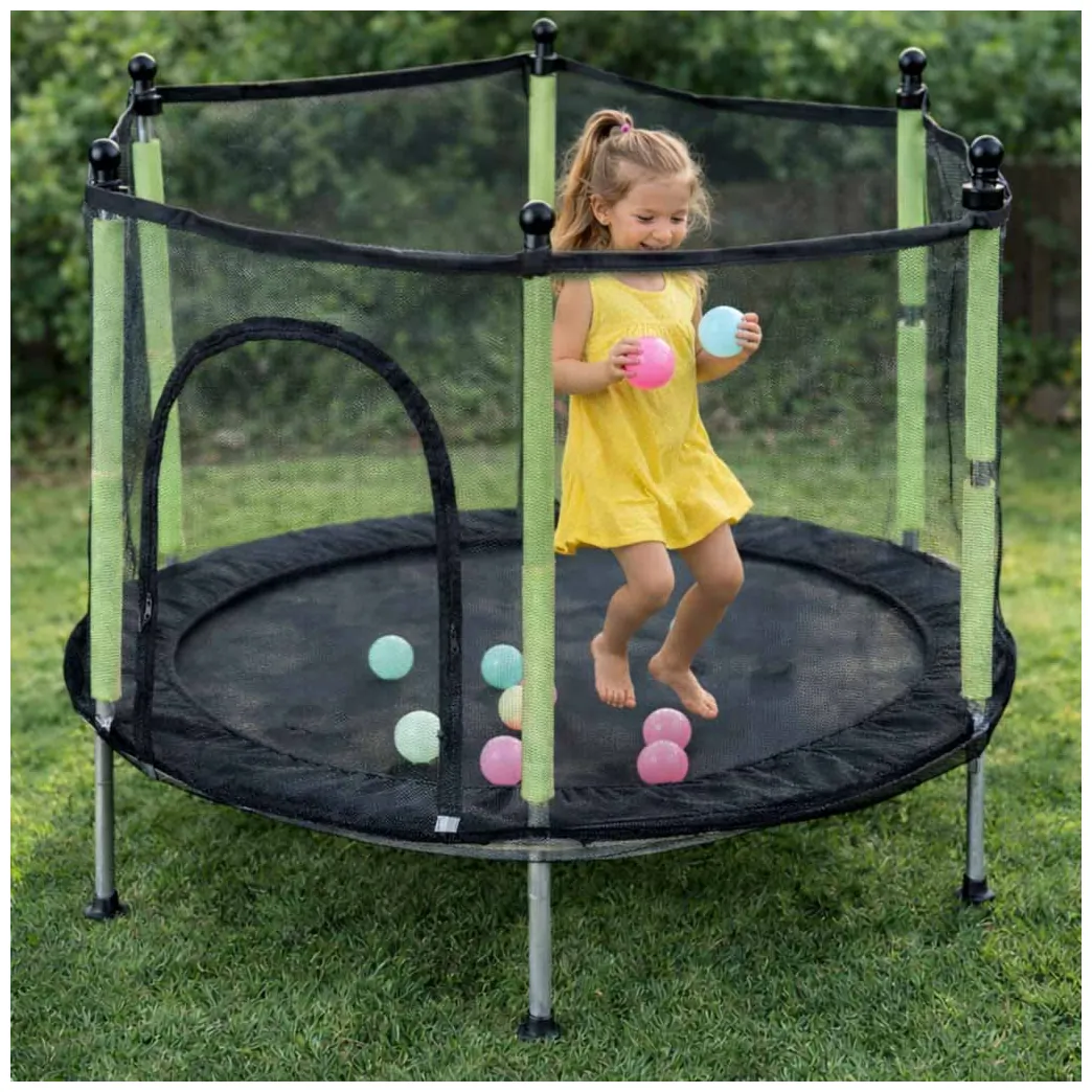 Trampolina do domu ogrodu dla dzieci siatka piłki 140cm 55inch zielona - obrazek 6