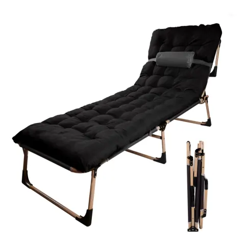 Łóżko polowe LUARO turystyczne składane leżak biznesowy 193 cm czarny