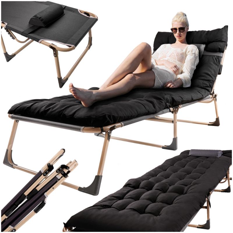 Łóżko polowe LUARO turystyczne składane leżak biznesowy 193 cm czarny - obrazek 7