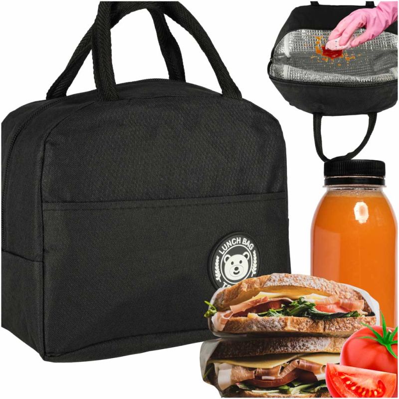 Torba termiczna na lunch jedzenie śniadaniowa izolacyjna lunch czarna - obrazek 7