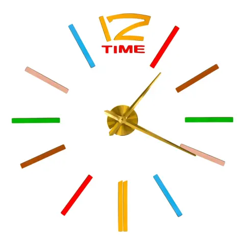 Zegar ścienny naklejany DIY regulowany 100x120 cm złote wskazówki kolorowy