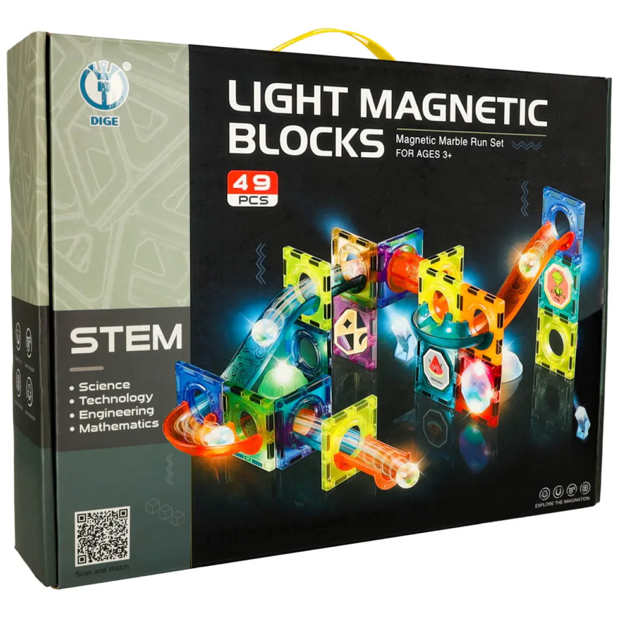 Klocki magnetyczne konstrukcyjne marble tor kulkowy świecący 49 elementów - obrazek 8