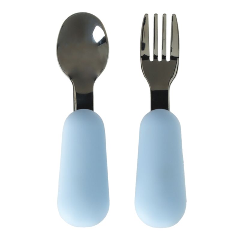 Naczynia silikonowe dla dzieci niemowląt zestaw stołowy 4 elementów miś niebieski - obrazek 3