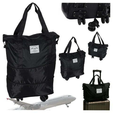 Torba podróżna na kółkach składana turystyczna pojemna 3 rozmiary czarna