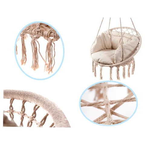 Huśtawka LUARO fotel bocianie gniazdo z poduszką ecru 80cm 150kg