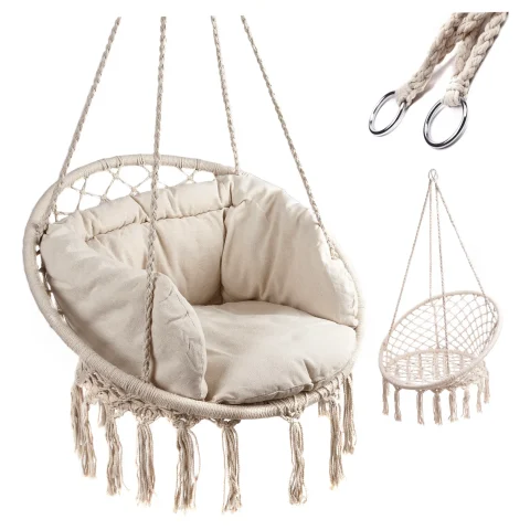 Huśtawka LUARO fotel bocianie gniazdo z poduszką ecru 80cm 150kg