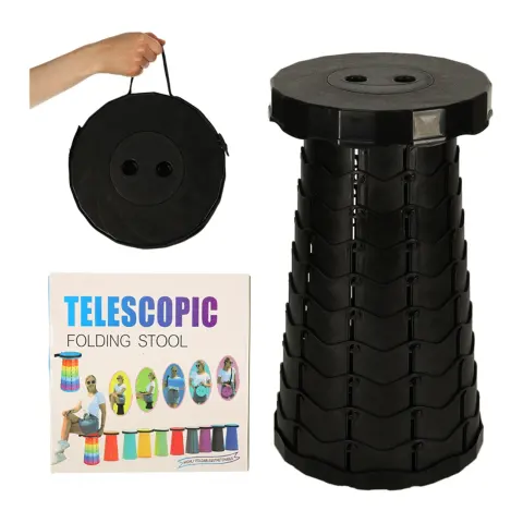 Krzesło składane taboret teleskopowy turystyczny przenośny czarny 200kg