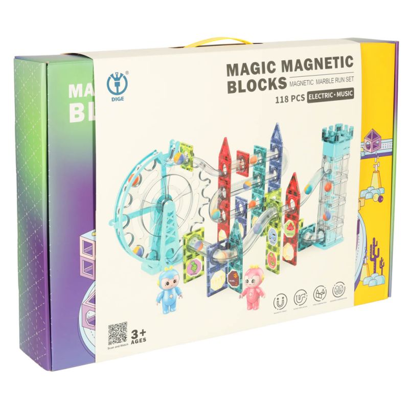 Klocki magnetyczne magnetic sticks marble tor kulkowy z dźwiękiem muzyką grający 118 elementów - obrazek 12