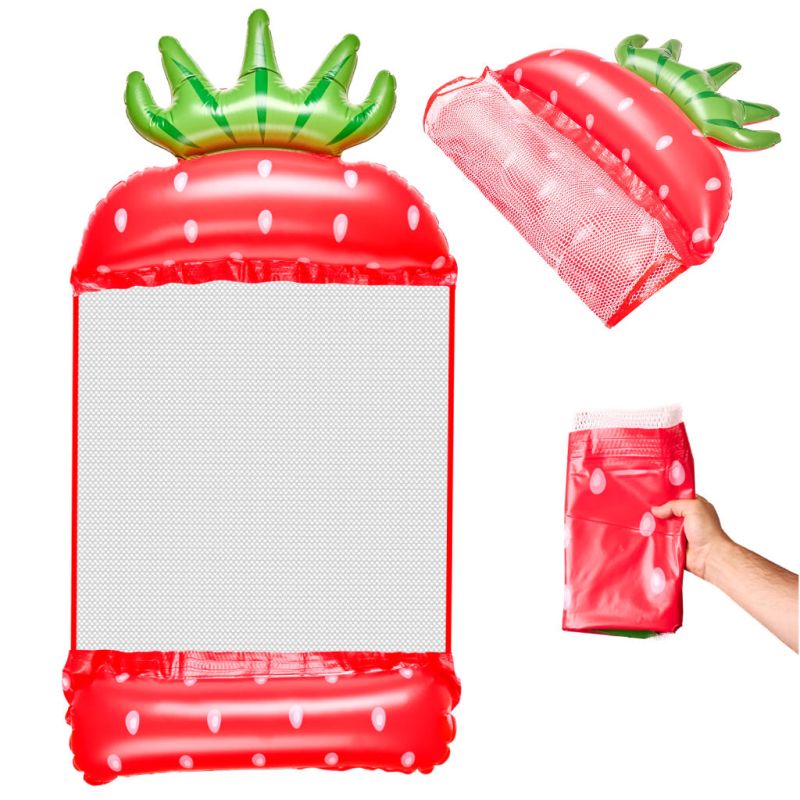 Materac dmuchany plażowy hamak wodny leżak fotel krzesło do pływania basenu truskawka - obrazek 5