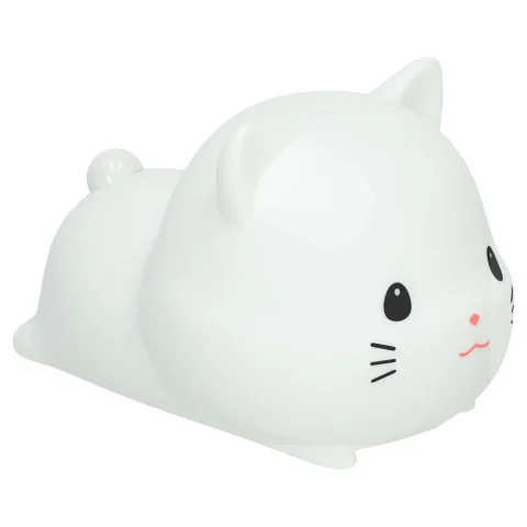 Lampka nocna dla dzieci silikonowa dotykowa miękka USB biała kotek leżący