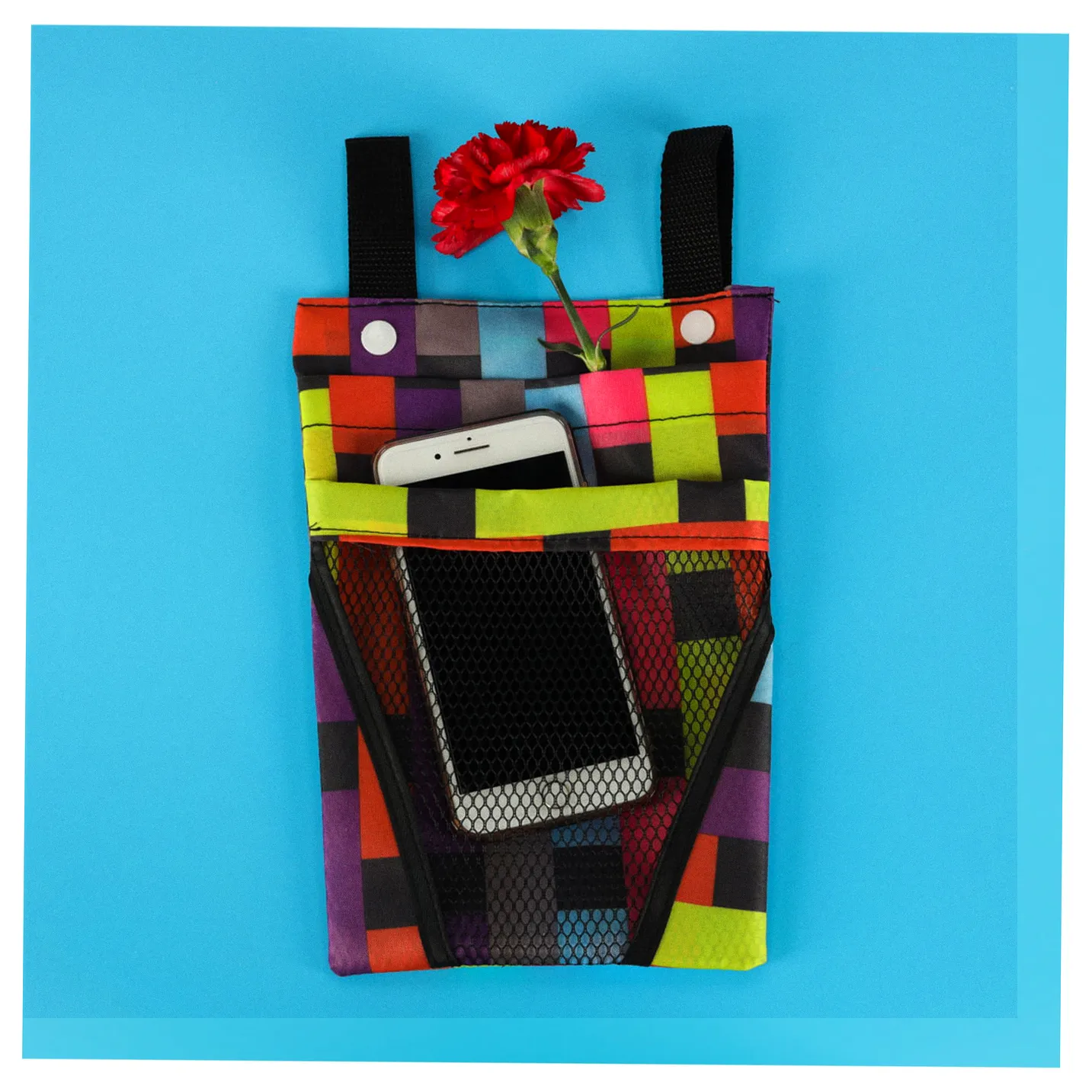 Torba na rower hulajnogę kierownicę telefon sakwa rowerowa kolorowa kratka - obrazek 9