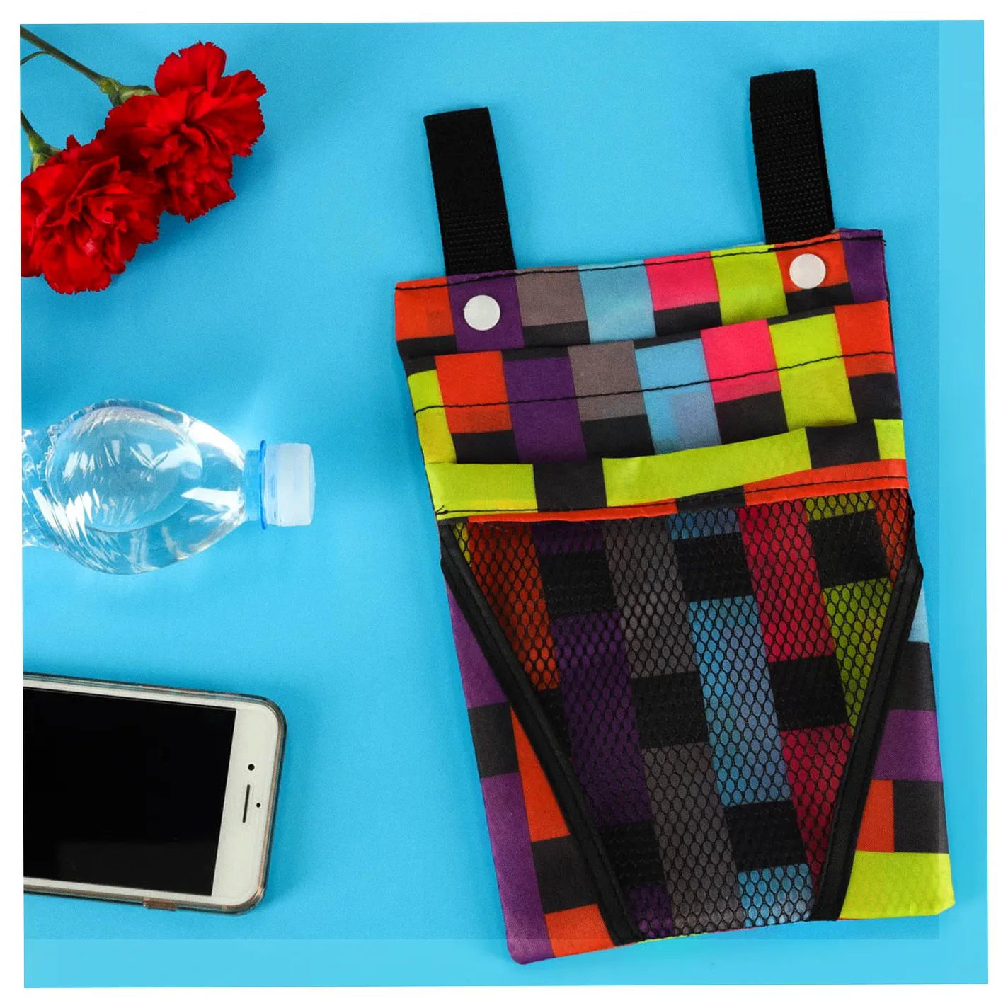 Torba na rower hulajnogę kierownicę telefon sakwa rowerowa kolorowa kratka - obrazek 10