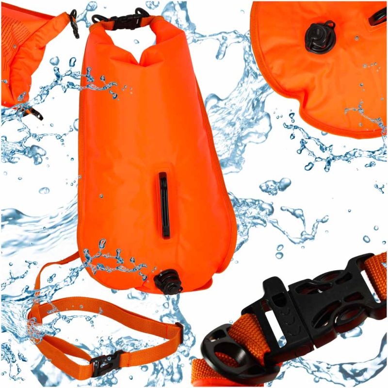 Bojka do pływania boja asekuracyjna ratunkowa pływacka sucha kieszeń gwizdek 28l