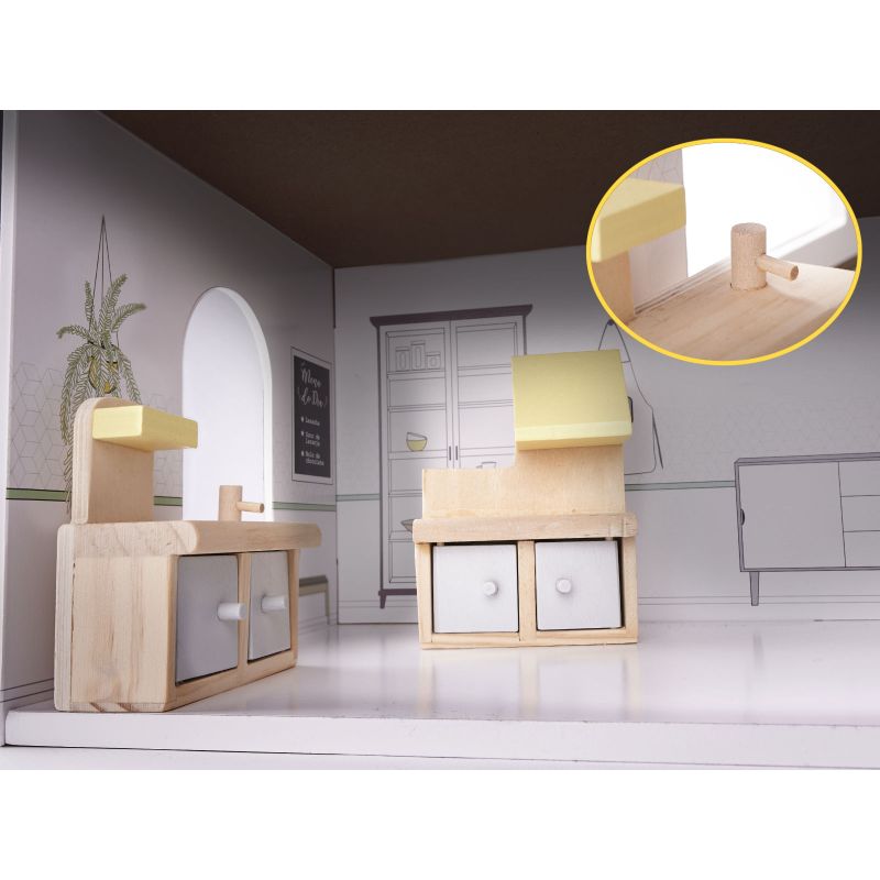 Domek dla lalek drewniany mebelki 70cm szary - obrazek 5