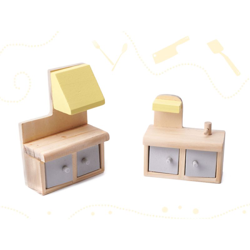 Domek dla lalek drewniany mebelki 70cm szary - obrazek 6